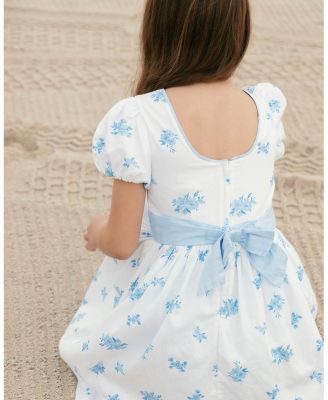 Little and Big Girls Organic Puff Sleeve Sateen Party Dress