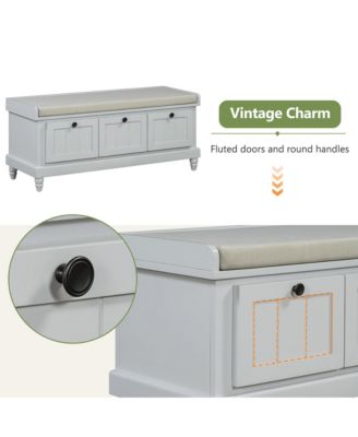Shoe Bench - Fluted Entryway Storage Bench with Cushion, 3 Drawers and Hidden Compartment for Hallway, Living Room