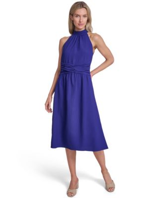 Calvin Klein High Neck Twist Front Gauze Dress Women's Dress : 10