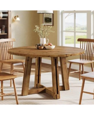 47" Solid Wood Dining Table for 4-6, Round Kitchen Table with Wood Legs, Farmhouse Kitchen & Dining Room Furniture