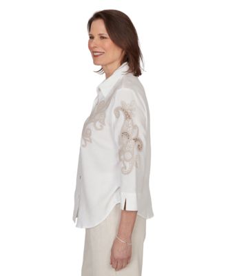 Petite Scroll Soutache Button-Front Collared Top