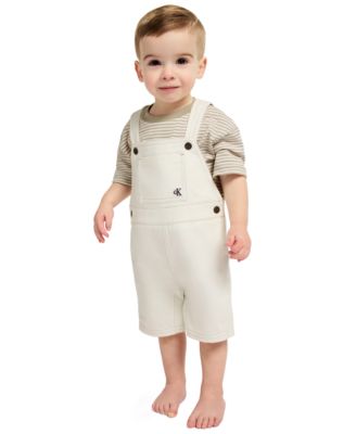 Baby Boys' Striped Top and Natural Denim Shortalls, 2-Piece Set