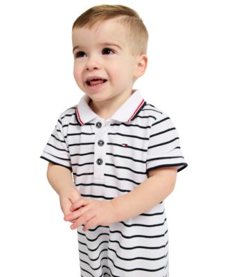 Baby Boys' Striped Pique Knit Collared Polo Shorts Romper