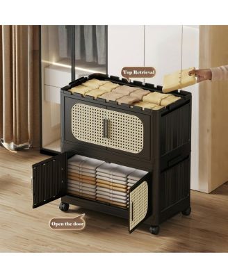 Retro 20" Wide Folding Storage Cabinet, 5 Tiers, Collapsible with Wheels