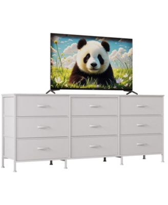 63 Inch Dresser TV Stand with 9 Fabric Drawers, Large Storage Chest, Wide Entertainment Center for 55 65 70 Inch TV