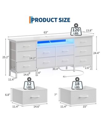 63 Inch TV Stand Dresser with 10 Drawers, Long Entertainment Center for TVs Up to 75 Inch, Fabric Storage Media Console