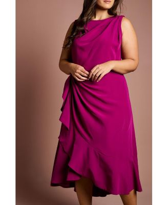 Women's Crepe Ruffle Midi Dress