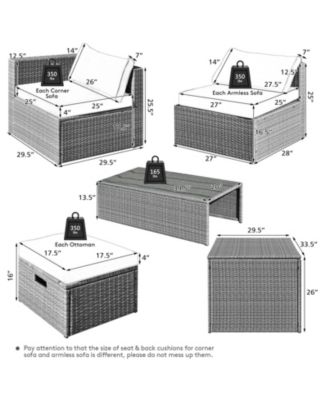 8PCS Rattan Patio Space-Saving Furniture Set w/ Waterproof Cover & Cushions