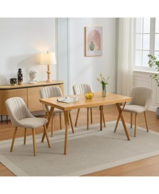 Dining Chairs Set of 4, Upholstered Fabric Chairs with Curved Back & Oak Legs