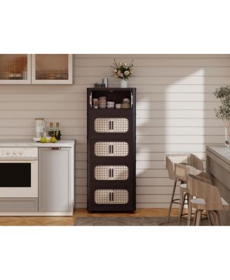 Retro Folding Storage Cabinet, 5 Tiers, Collapsible with Wheels