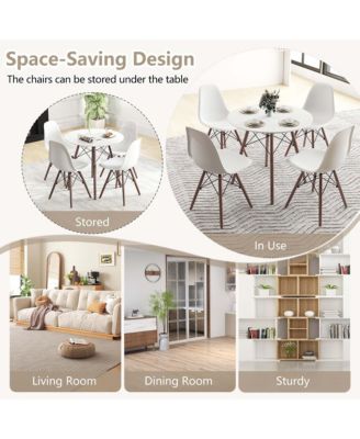 Dining Table Set Modern 5 PCS For 4 Round Dining Room Table Set with Solid Wood Leg