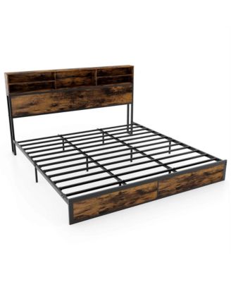 King Bed Frame with Charging Station Storage Headboard Under-bed Storage Space