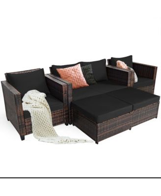5PCS Outdoor Patio Rattan Conversation Sofa Furniture Set w/ Cushions