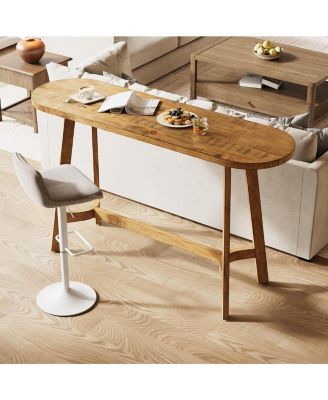 Solid Wood Bar Table with Footrest, 63" Oval Counter Height Table