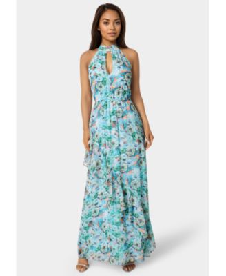 Women's Printed Chiffon Halter Ruffle Dress