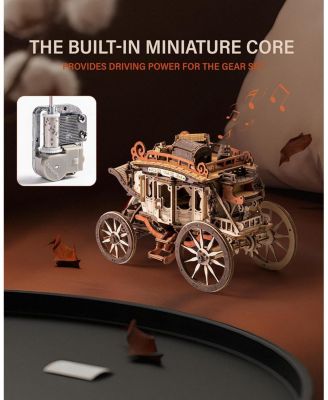 Stagecoach Wooden Music Box Puzzle Valentines Day Gift 3D Wood Puzzles for Adult, Mechanical 3D Model to Build, Birthday Anniversary Day Gift