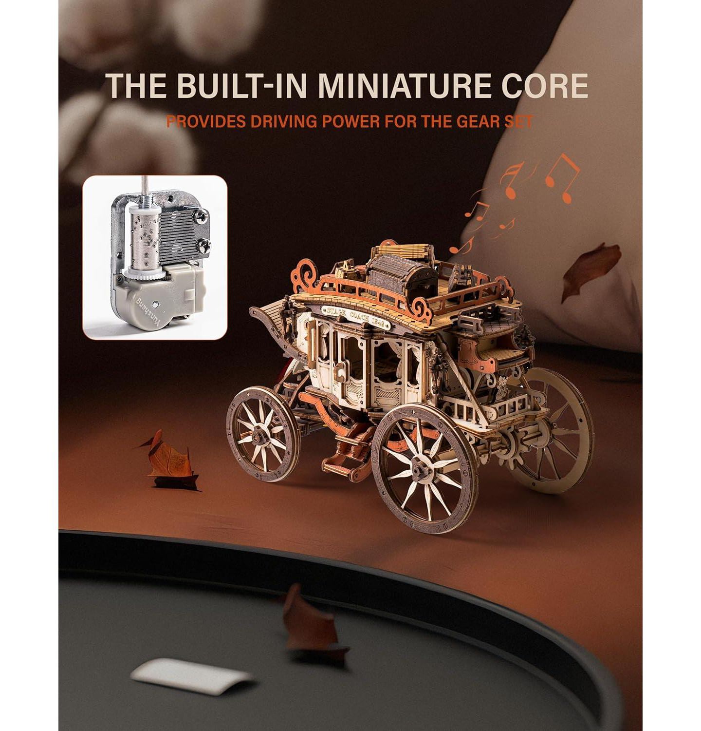 Детские конструкторы Robotime Stagecoach Mechanical Music Box 199-Piece Wooden Puzzle, Ages 14+ — фото 5