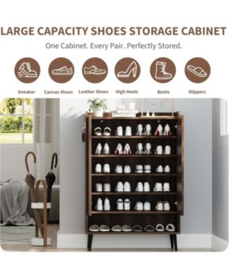 Large Shoe Cabinet with Doors 6-Tier Shoe Organizer with 2 Doors and Additional Hooks for Hallway Entryway Living Room Set of 2
