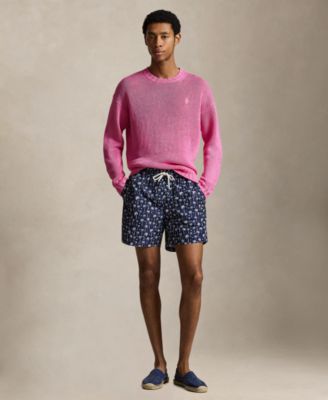 Men's Logo and Palm Trees Printed Swim Trunks