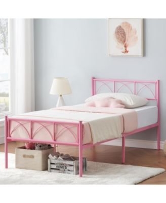 Twin Size Bed Frame with Headboard and Footboard, Twin Bed Frame for Girls/Boys/Teens, Heavy Duty Metal Slat Support