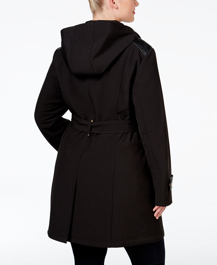 Via Spiga Plus Size Faux-Leather-Trim Hooded Water-Repellent Raincoat ...