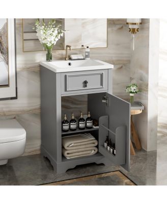 20" Bathroom Vanity with Ceramic Sink, Soft Close Door, Adjustable Shelf & Door Storage for Small Bathrooms