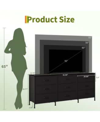 63" Wooden Dresser TV Stand with 9 Fabric Drawers for Large TVs