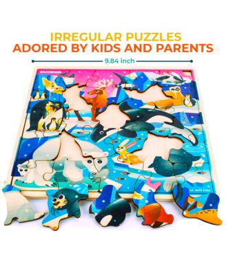 28 Piece Wooden Animal Puzzles for Kids Ages 3–5