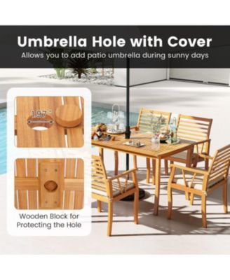 63-Inch Outdoor Dining Table with Umbrella Hole, Farmhouse Style