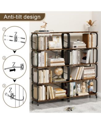 5 Tier Large Book Shelf, Storage Organizer for Books, Rustic Industrial Open Bookcase, for Living Room, Bedroom, Home Office