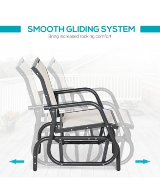Porch Glider, Metal Frame Swing Glider Chair with Mesh Fabric, Curved Armrests, Steel Frame