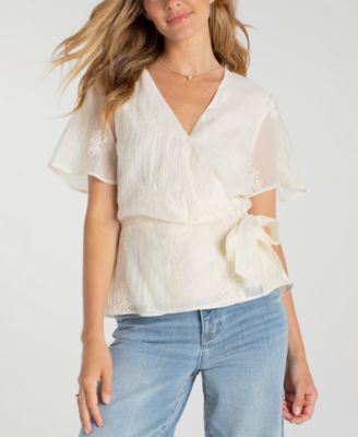 Petite Wrap Front V-Neck Woven Top
