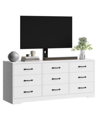 TV stand with mount, 9 drawer modern media console for TVs