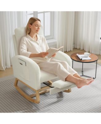 Teddy Nursery Rocking Chair with Footrest and Wood Legs