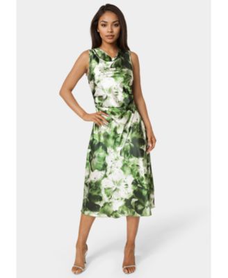 Women's Printed Satin Cowl Maxi Dress