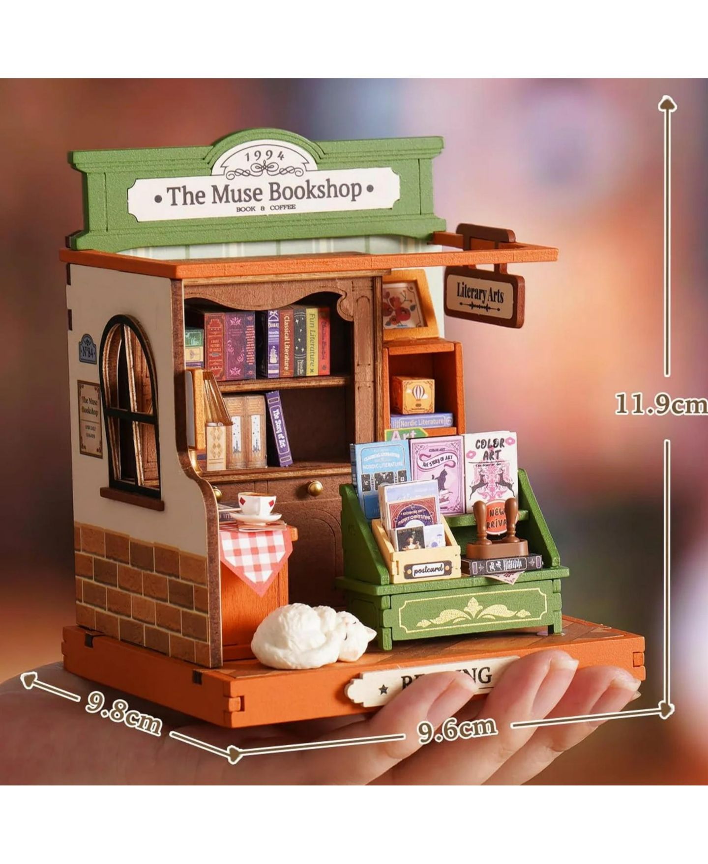 Деревянный кукольный магазин Robotime The Muse Bookshop, 24 x 25 x 30 см, 68 деталей, 14+, цвет: Коричневый — фото 3