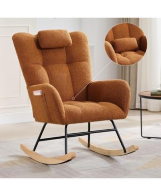 Teddy Upholstered Rocking Chair, Fluffy Nursery Glider Rocker for Adults, Comfortable Stylish Chair for Small Spaces Indoor