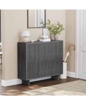 46 Inch Shoe Cabinet with Fluted Door 5-Tier Storage Cabinet Rustic Entryway Shoe Bench for Hallway