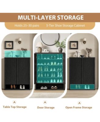 63 Inch Shoe Cabinet Large Shoe Storage Cabinet with Adjustable Shelves Wooden Shoe Organizer with Fluted Door Holds 50–60 Pairs for Entryway