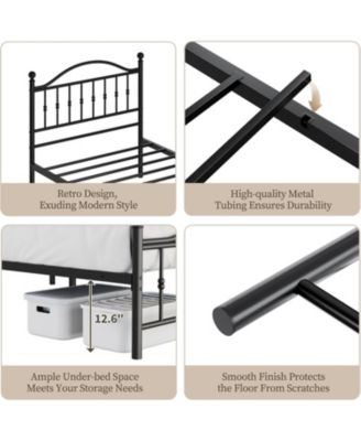 Twin Metal Platform Bed Frame with Vintage Headboard