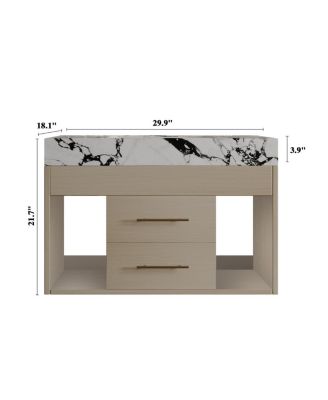 29.9" Floating Bathroom Vanity with Ceramic Sink, Sintered Stone Top, 2 Soft Close Drawers, Wall Mounted for Small Bathrooms