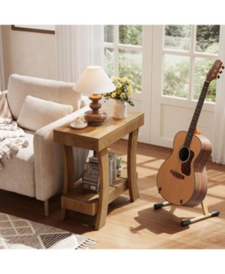 2-Tier Rectangular End Table, Narrow Side Table, Small Night Stand for Bedroom, Living Room, Small Spaces