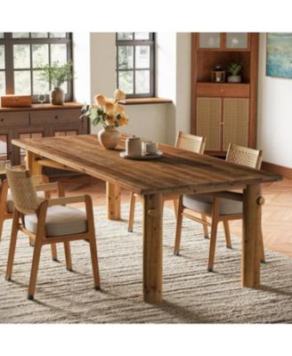 Solid Wood Dining Table for 6, 63-Inch Wooden Kitchen Table with Strong Legs, Farmhouse Rectangle Dinner Table