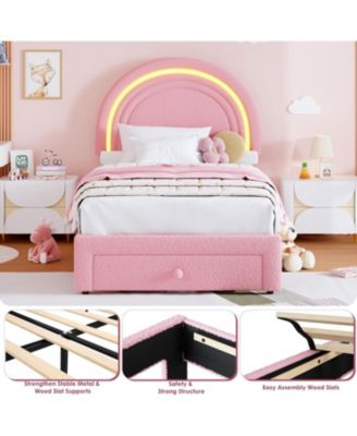 Twin LED Upholstered Princess Bed Rainbow Headboard Storage Drawer No Box Spring Easy Assembly