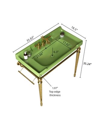 36" Bathroom Console Sink with Green Ceramic Vanity, Wall Mounted Basin & Stainless Steel Legs, Towel Bar Included