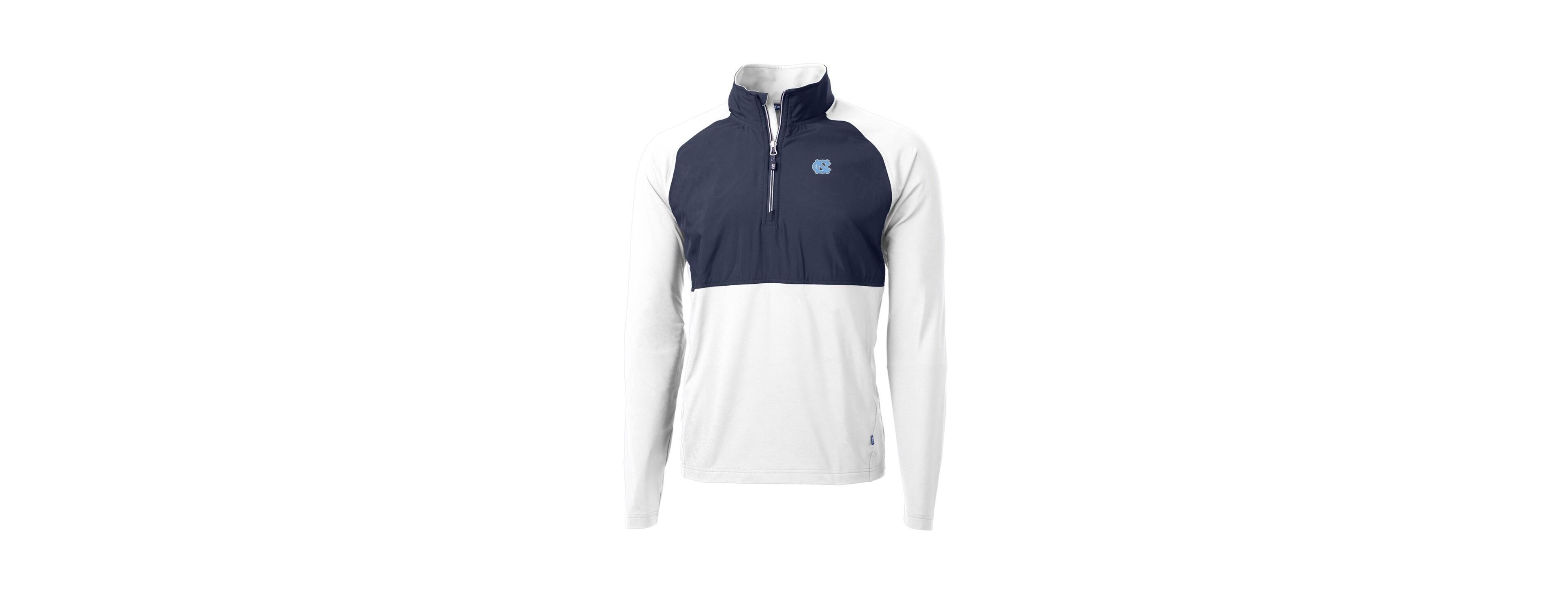 Cutter & Buck Men's White/Navy North Carolina Tar Heels Adapt Eco Knit Hybrid Quarter-Zip