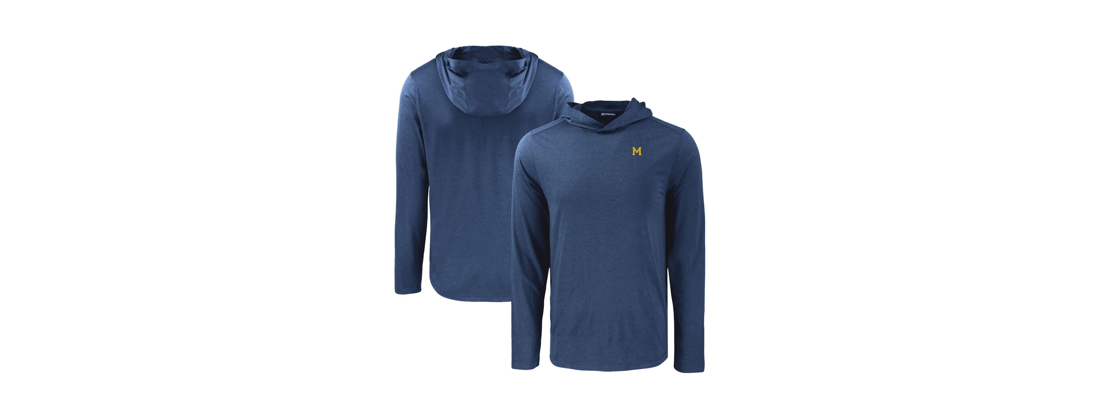 Cutter & Buck Men's Navy Michigan Wolverines Coastline Epic Comfort Eco Long Sleeve Hoodie