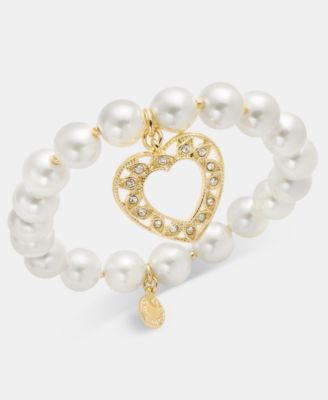 Imitation Pearl Heart Pendant Stretch Bracelet