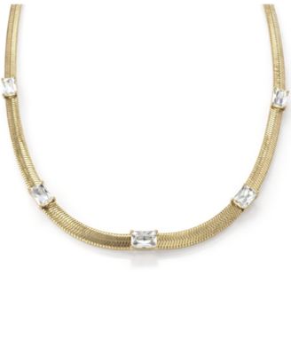 Cubic Zirconia Rectangular Stone Station Necklace