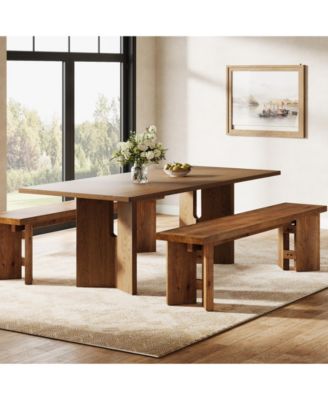 Solid Wood Bench, 62.99" Entryway Bench with Thickened Legs, Farmhouse Wooden Seating Benches